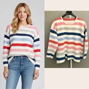 Vintage Colorful Oversized Stripe Knitted Multicolored Pullover Sweater Jumper.